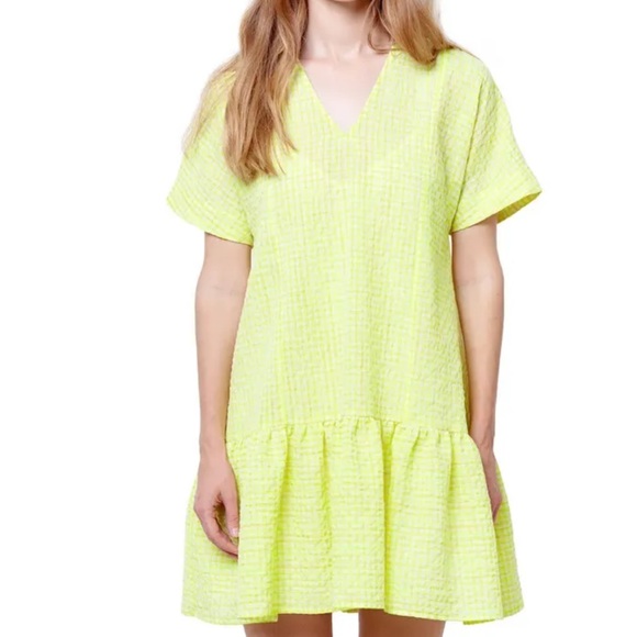 Corey Lynn Calter Piper Mini Dress Yellow Size S 4 6 Cotton Ruffle Hem - Picture 1 of 5